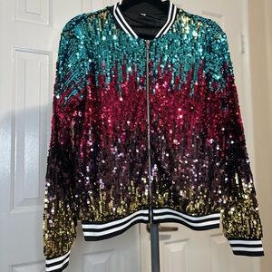 Sequin Bomber Jacket - Multicolor